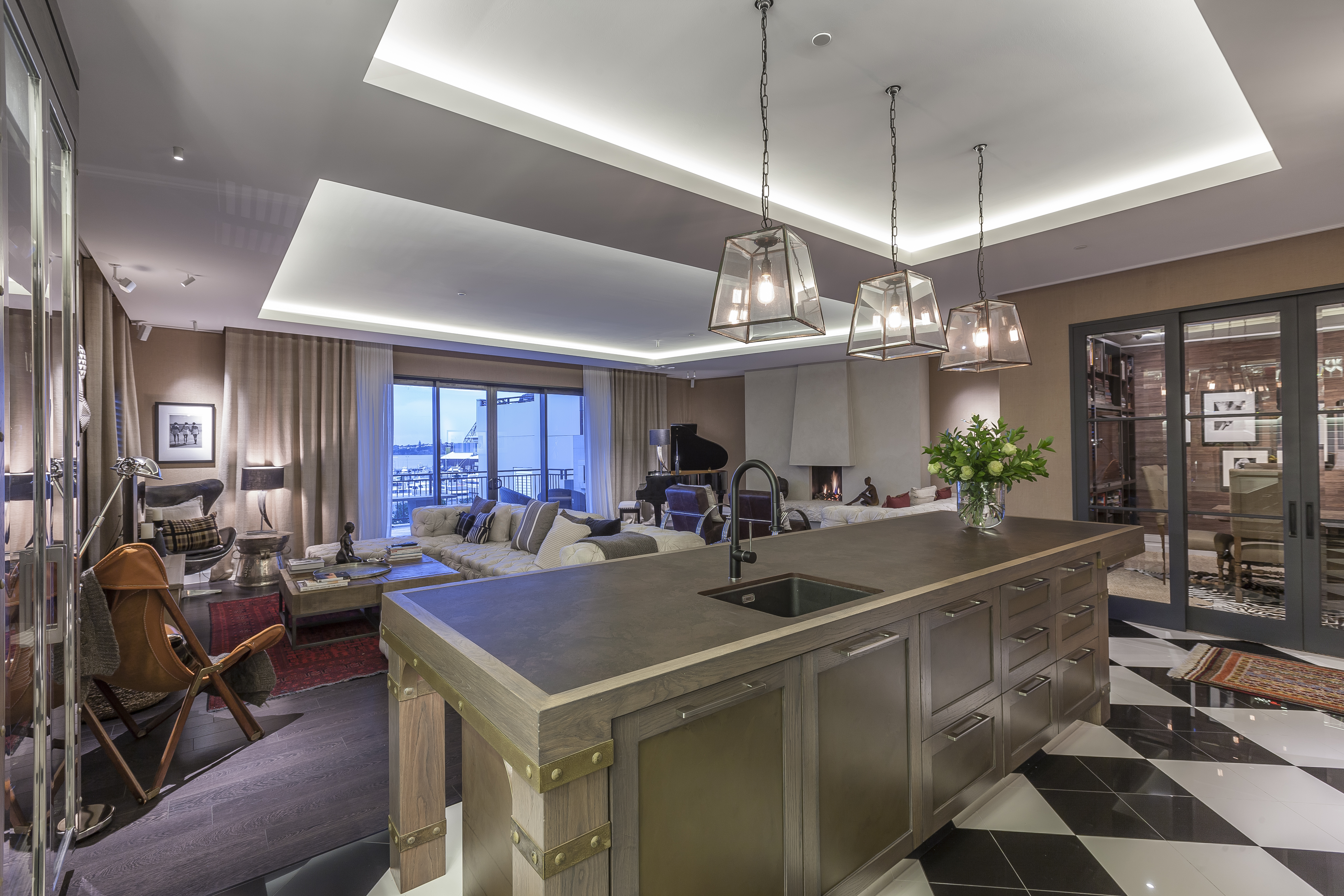 LED ceiling light strips create a dramatic effect.